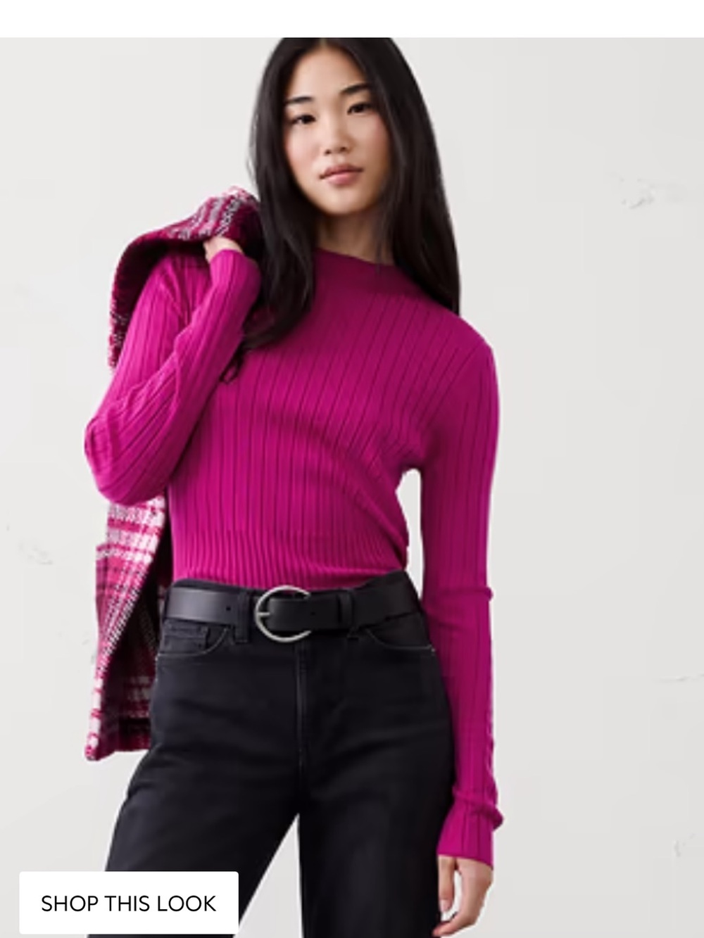 Banana Republic merino wool stretch Hot Pink Ribbed Crew Neck Sweater